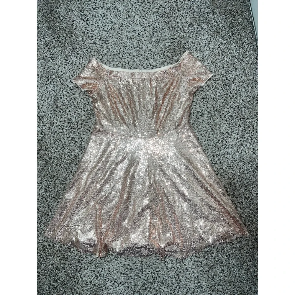 Grace Karin Girls Rose Gold Sequin Off Shoulder Party Dress XL‎ Champagne Pink